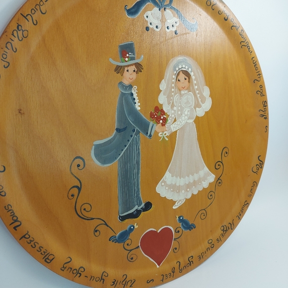 Vintage Vallentyne Folk Art W&W Marriage Newlyweds Hand Painted Wood Tray - Picture 2 of 7